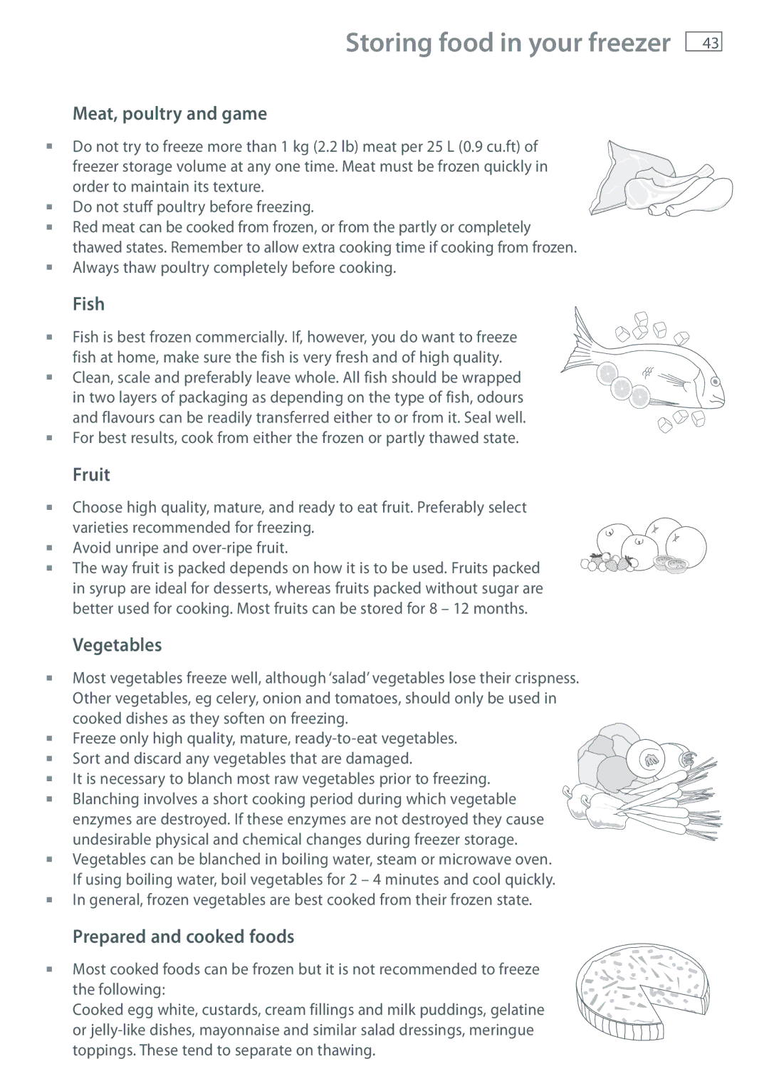 Fisher & Paykel RF610A, RF522A, RF522W, RF540A Meat, poultry and game, Fish, Fruit, Vegetables, Prepared and cooked foods 