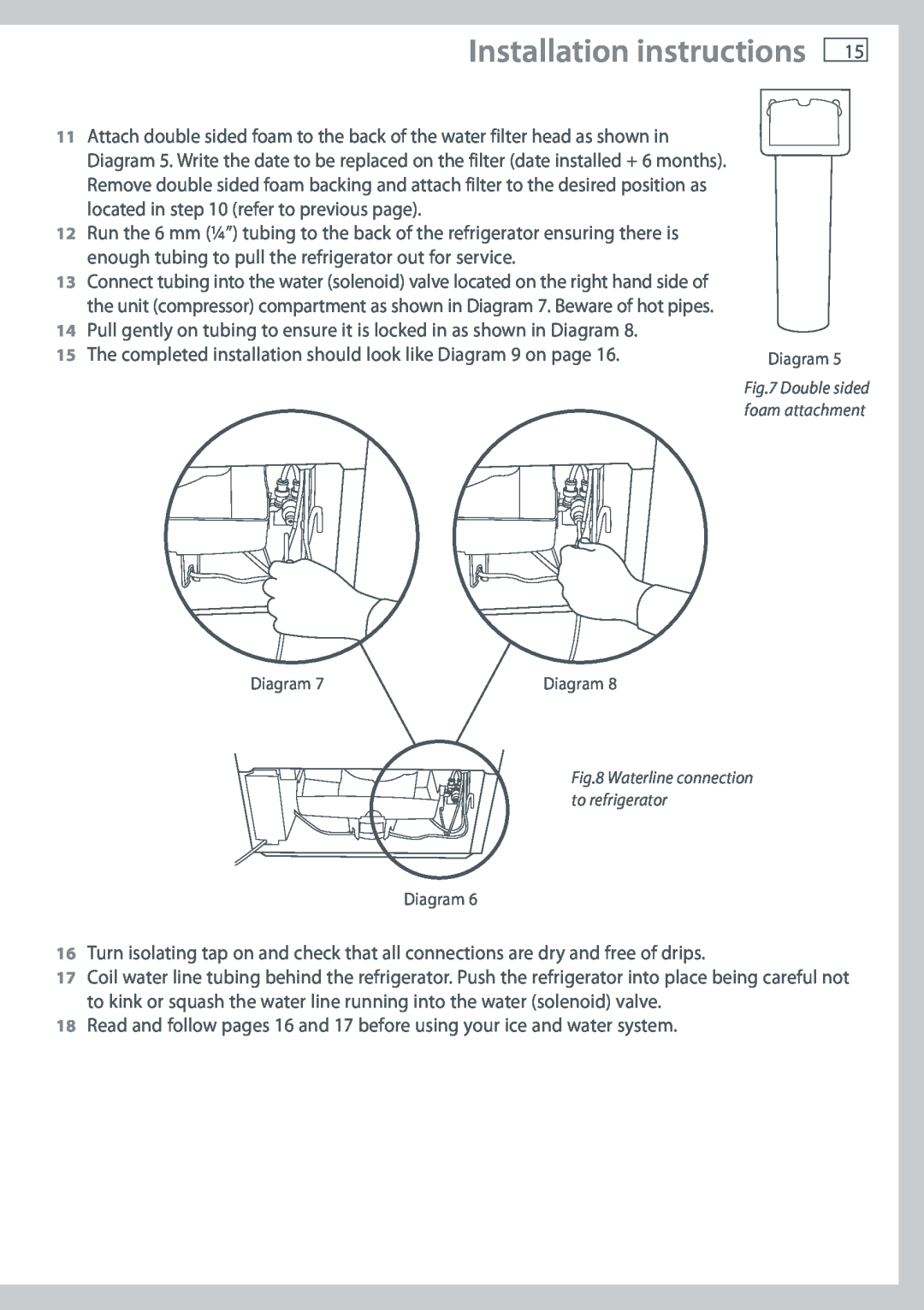 Fisher & Paykel RF610A Installation instructions, Pull gently on tubing to ensure it is locked in as shown in Diagram 