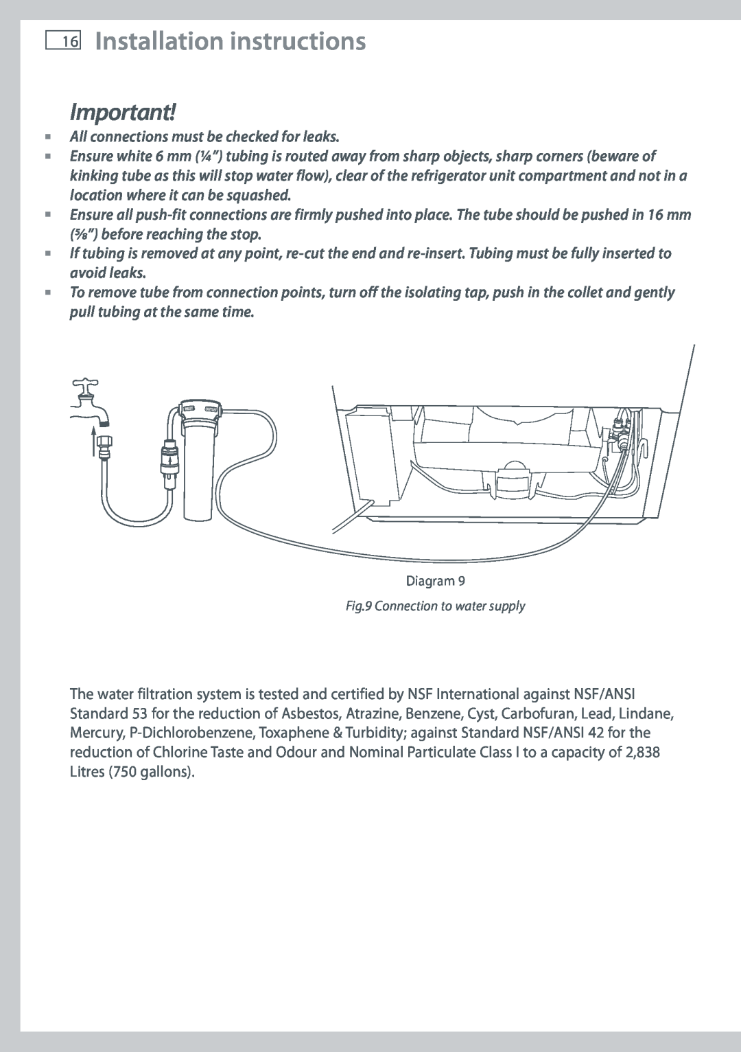 Fisher & Paykel RF522W, RF522A, RF610A, RF540A Installation instructions, All connections must be checked for leaks 