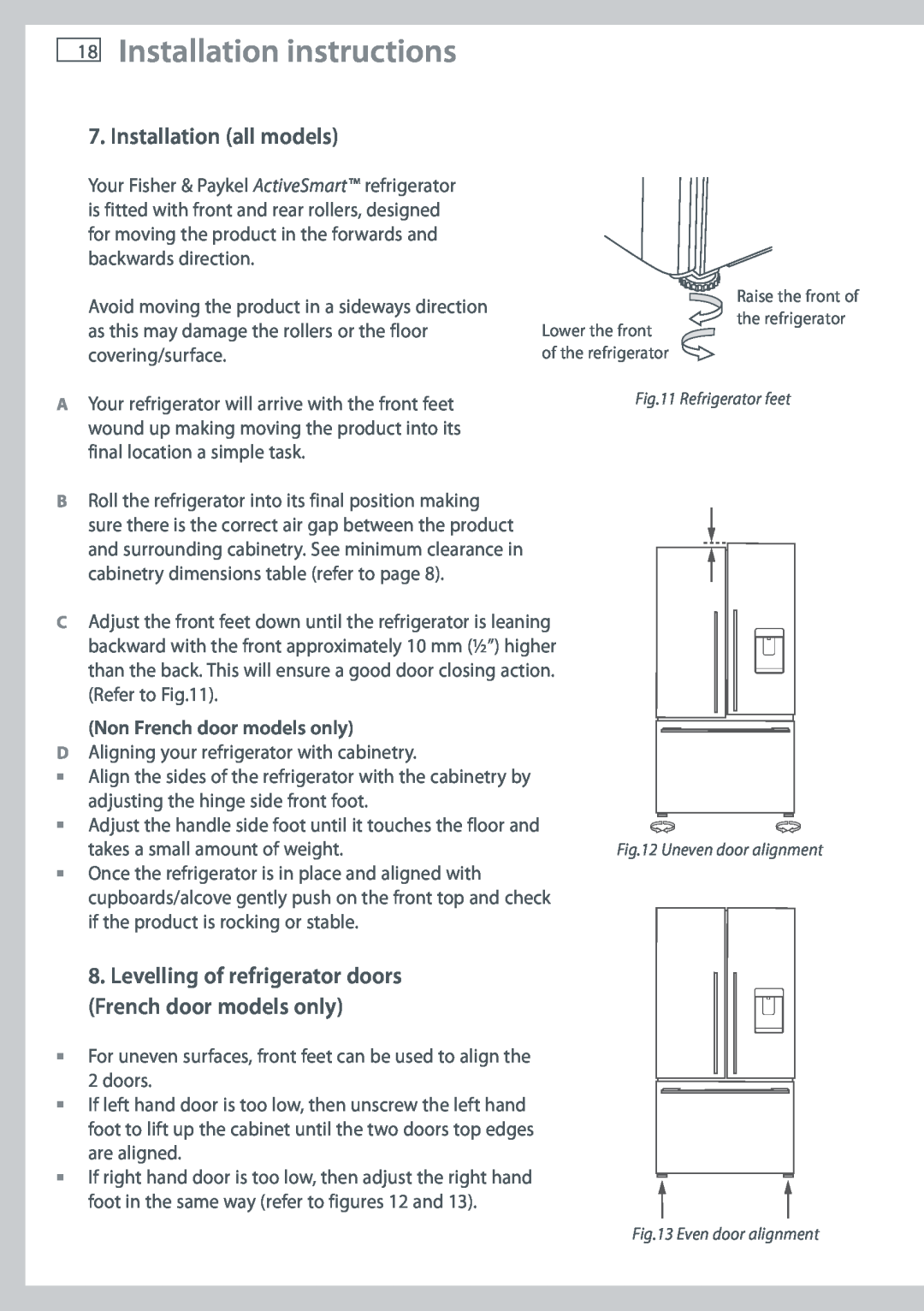 Fisher & Paykel RF522A, RF610A, RF522W Installation instructions, Installation all models, Non French door models only 