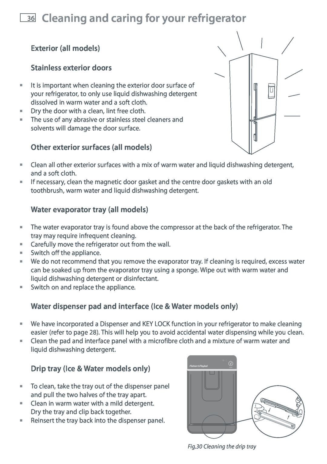Fisher & Paykel RF522W, RF522A Cleaning and caring for your refrigerator, Exterior all models Stainless exterior doors 