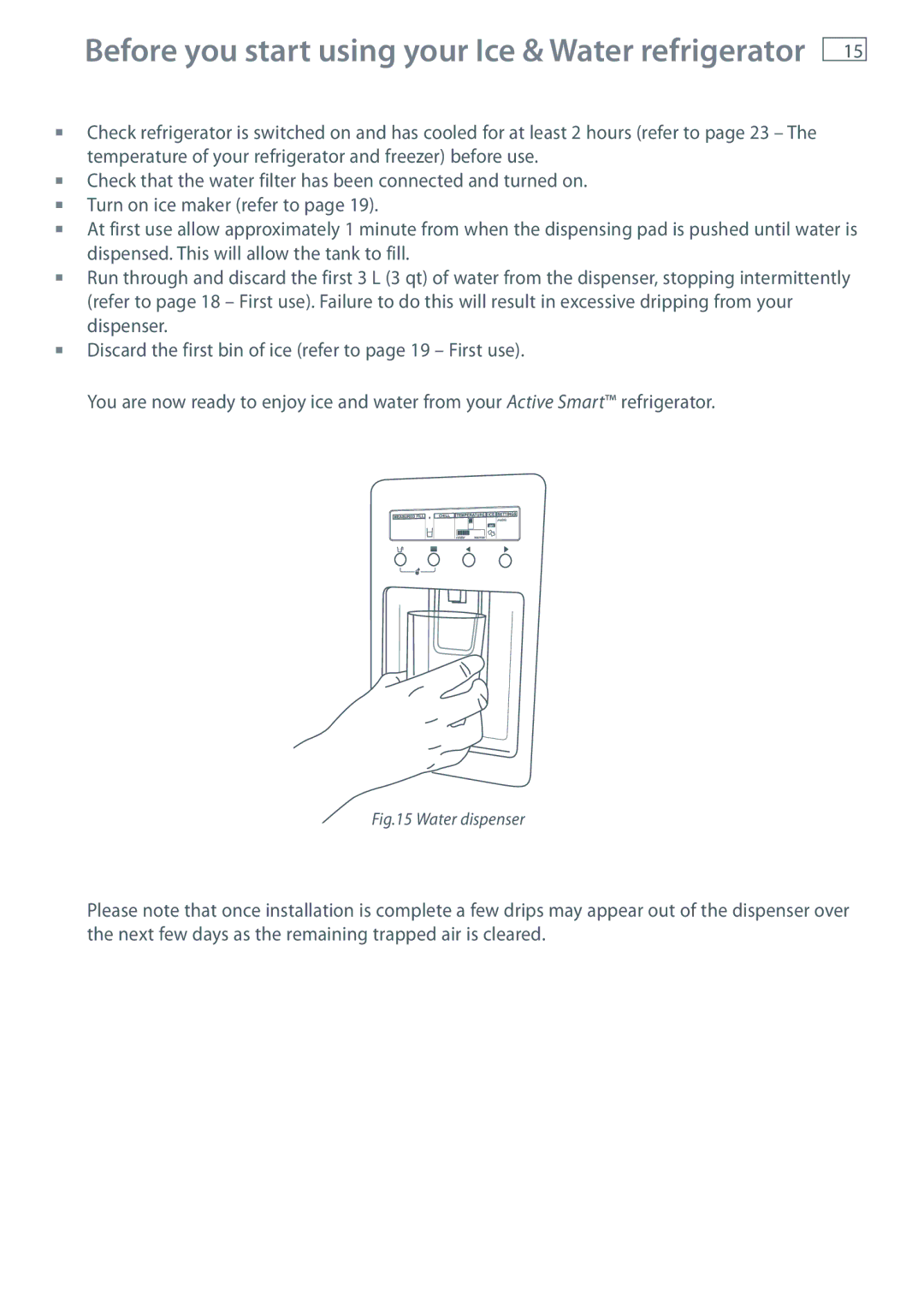 Fisher & Paykel RF540A, RF610A, RF201A installation instructions Before you start using your Ice & Water refrigerator 