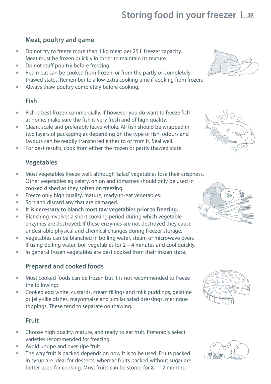 Fisher & Paykel RF540A, RF610A, RF201A Meat, poultry and game, Fish, Vegetables, Prepared and cooked foods, Fruit 