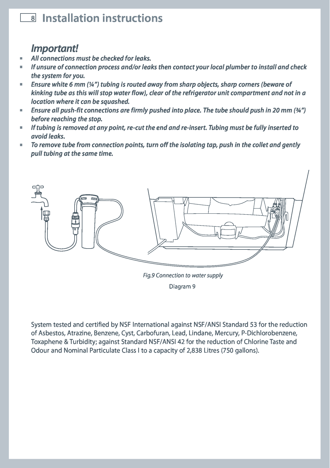 Fisher & Paykel RF201A, RF610A, RF540A Installation instructions, All connections must be checked for leaks 