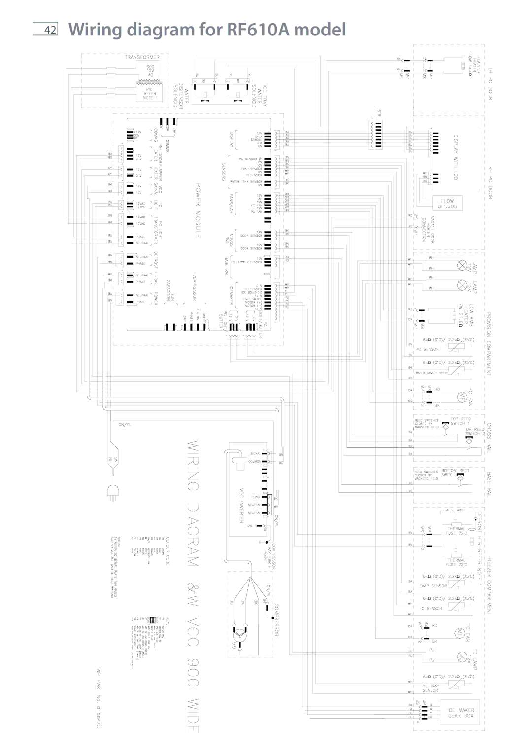 Fisher & Paykel E442BRXFDU, RF610ADUX, E522BLXFD, E442BLXFD, E522BRXFDU Wiring diagram for RF610A model 