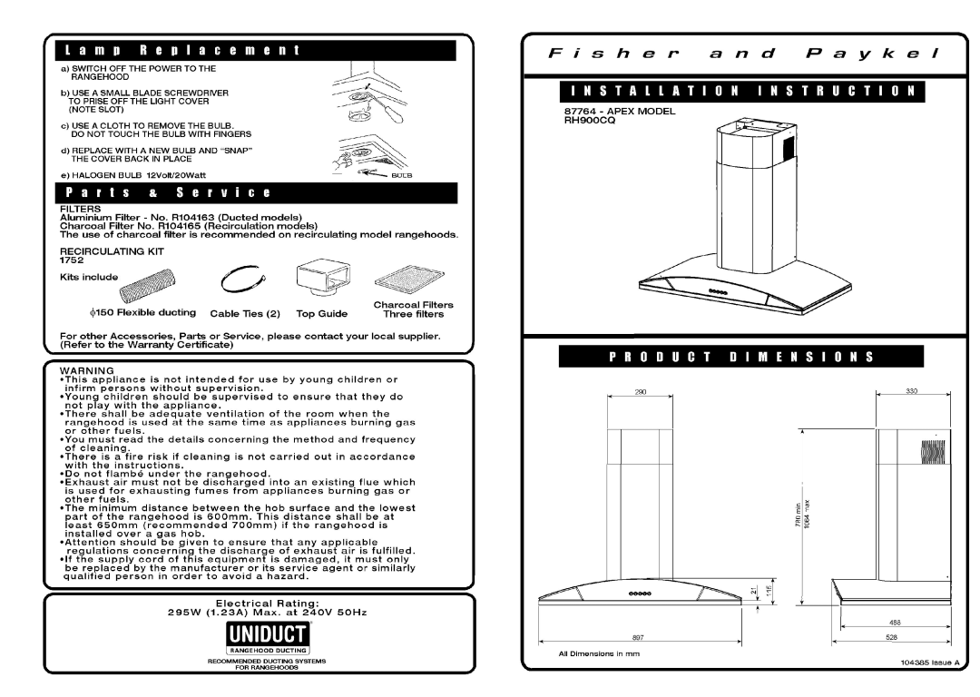 Fisher & Paykel RH900CQ manual 