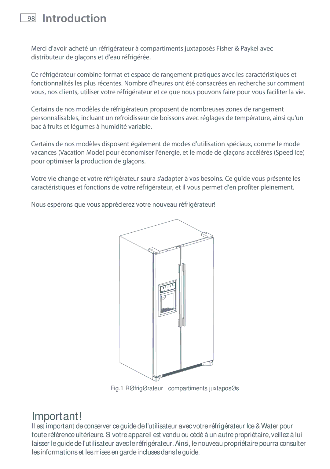 Fisher & Paykel RX216, RX256 installation instructions Réfrigérateur à compartiments juxtaposés 