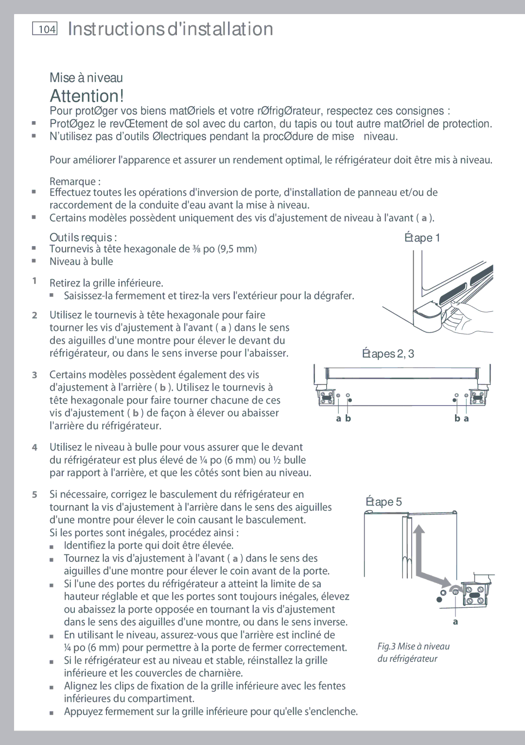 Fisher & Paykel RX216, RX256 installation instructions Mise à niveau, 104, Étape Étapes 2 