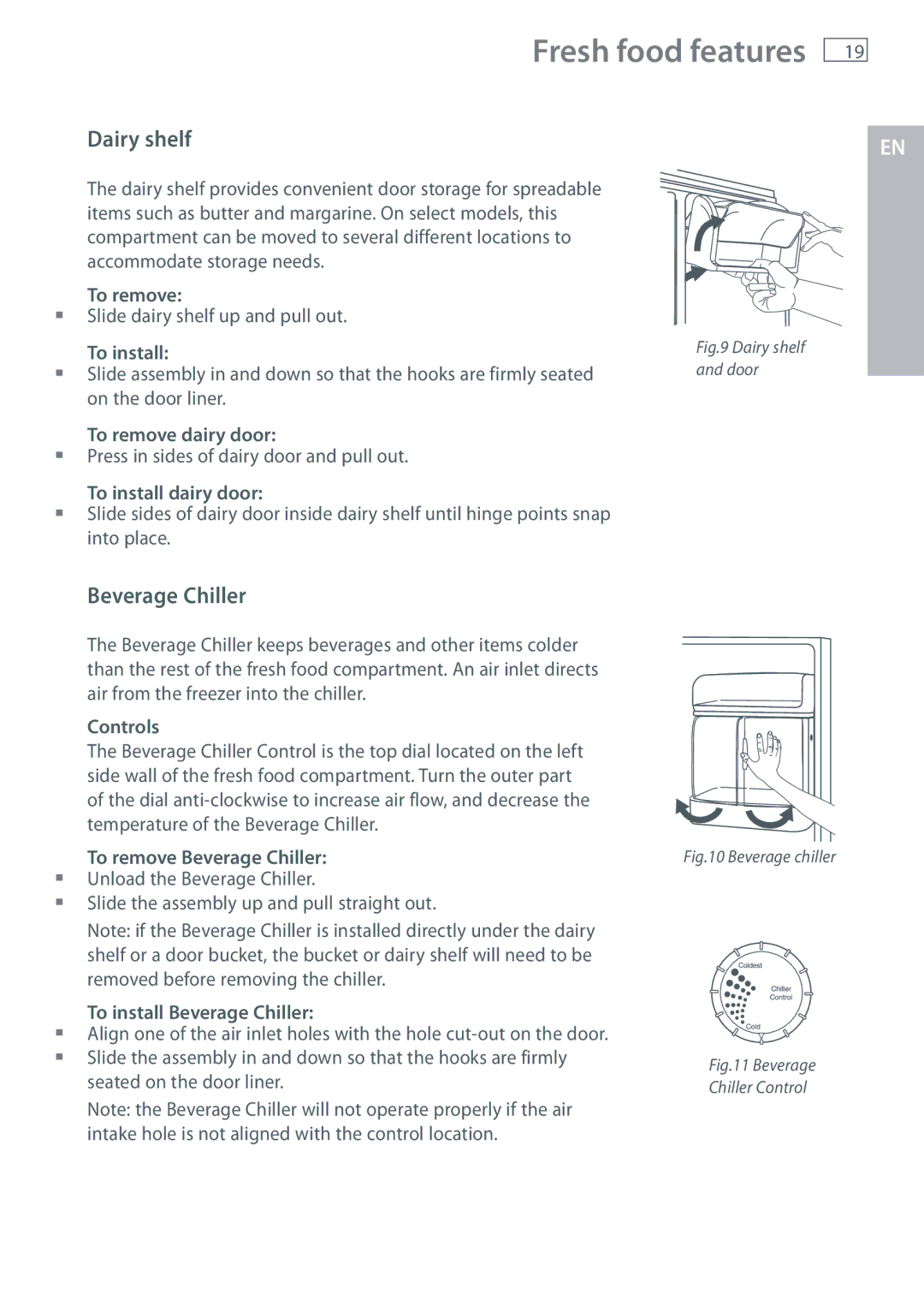 Fisher & Paykel RX256, RX216 installation instructions Dairy shelf, Beverage Chiller 