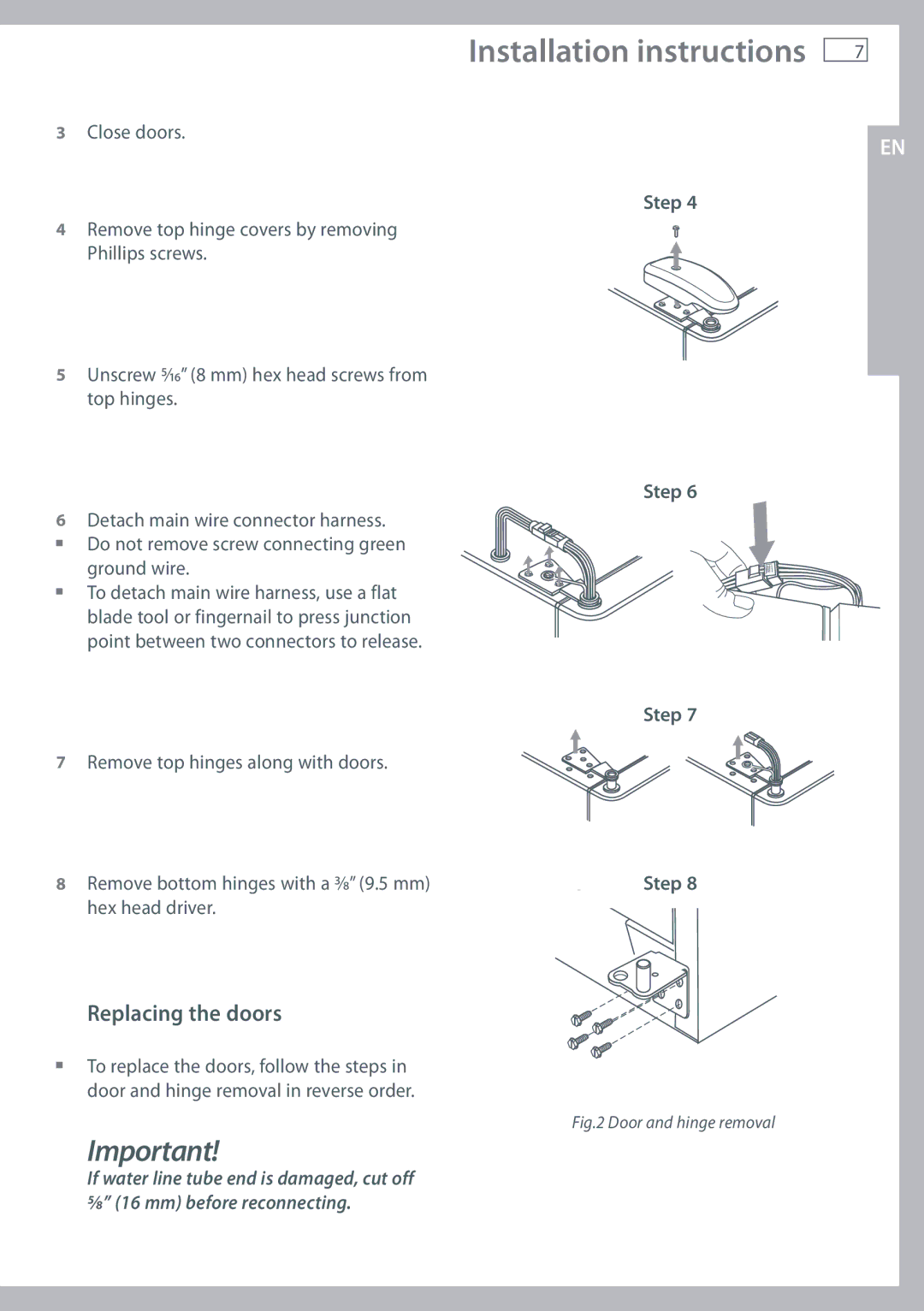 Fisher & Paykel RX256, RX216 installation instructions Replacing the doors, Step 