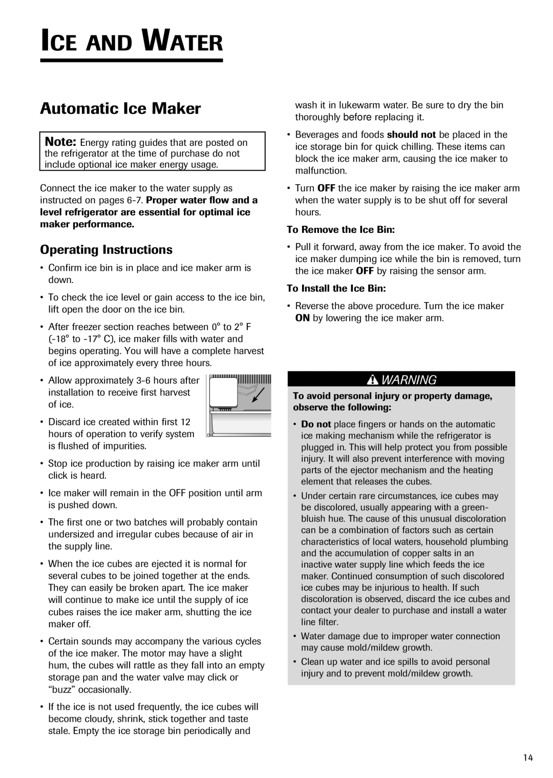 Fisher & Paykel RX256DT7X1 installation instructions ICE and Water, Automatic Ice Maker, Operating Instructions 