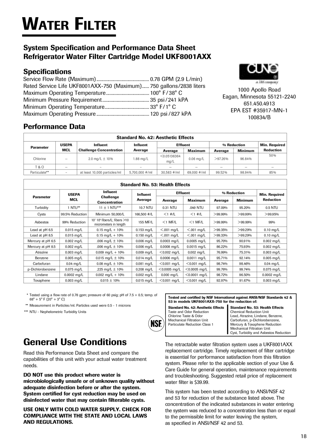 Fisher & Paykel RX256DT7X1 installation instructions General Use Conditions, Performance Data 