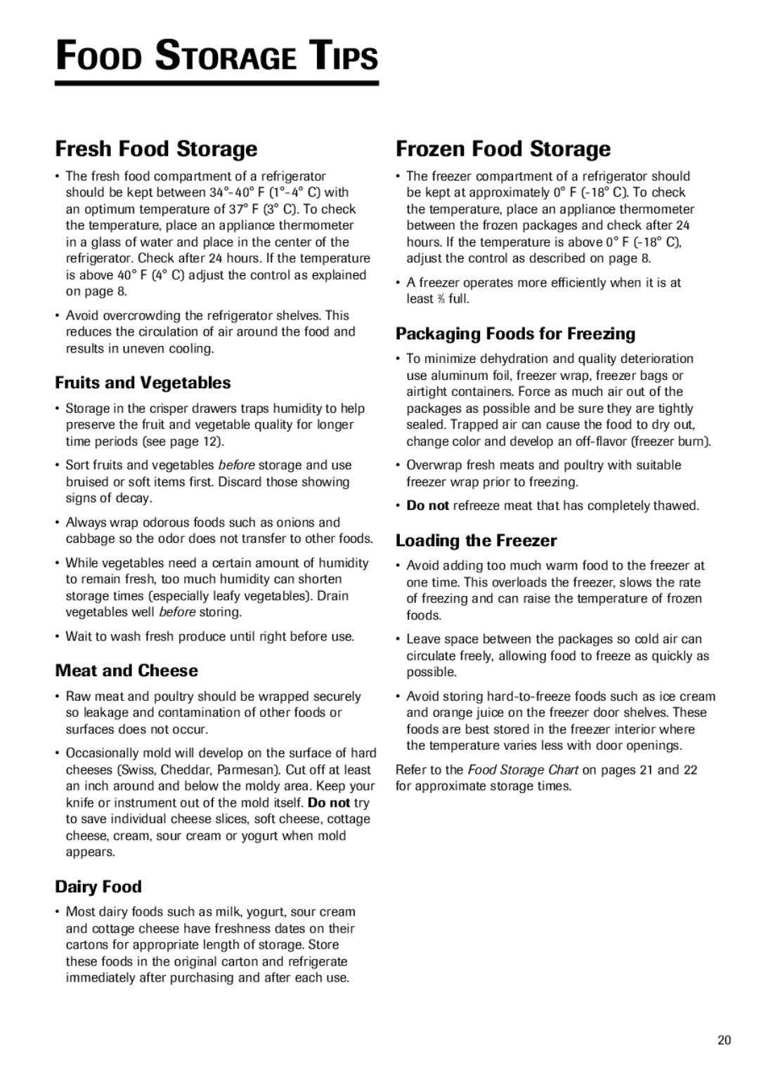 Fisher & Paykel RX256DT7X1 installation instructions Food Storage Tips, Fresh Food Storage, Frozen Food Storage 