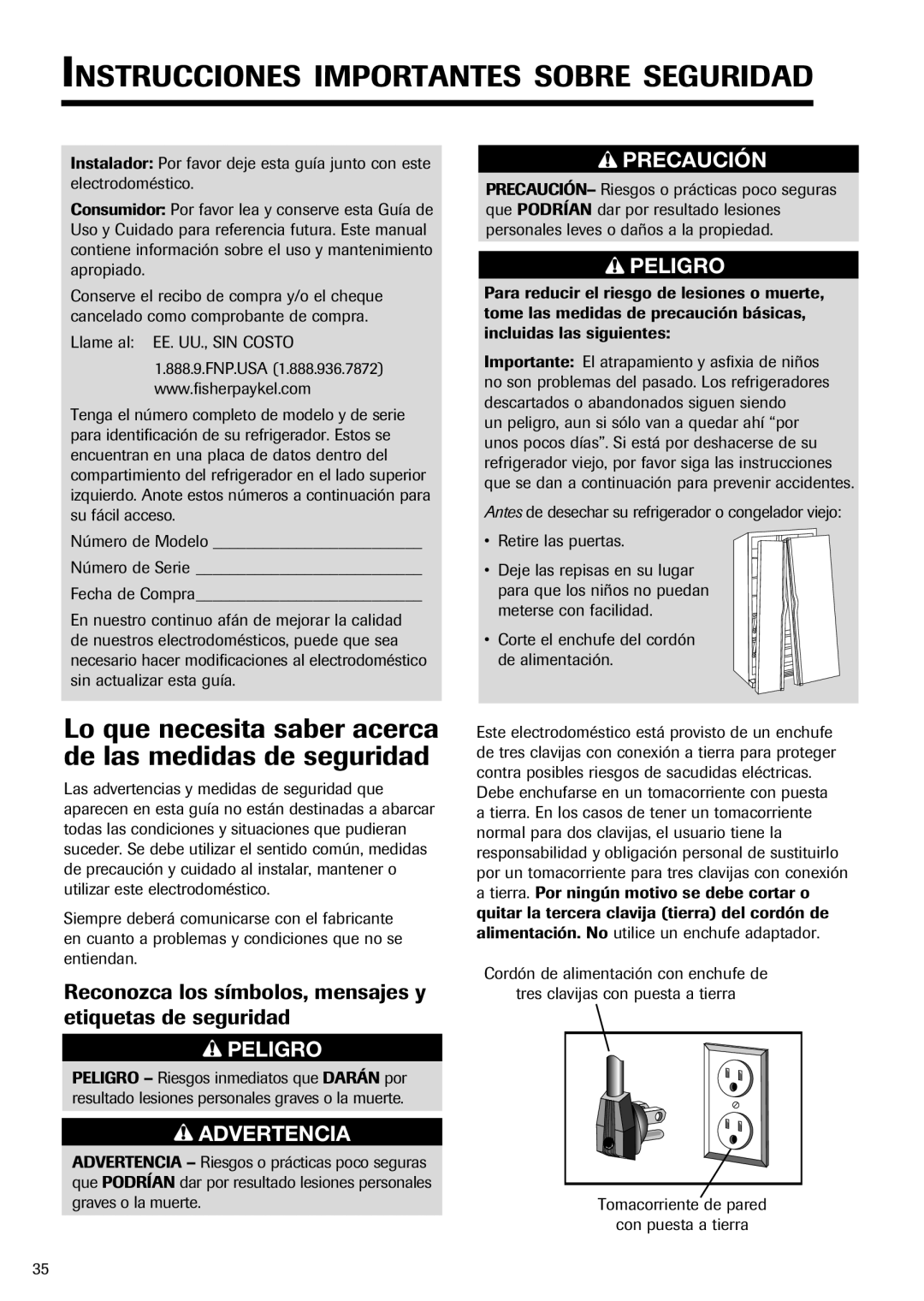 Fisher & Paykel RX256DT7X1 installation instructions Lo que necesita saber acerca de las medidas de seguridad 