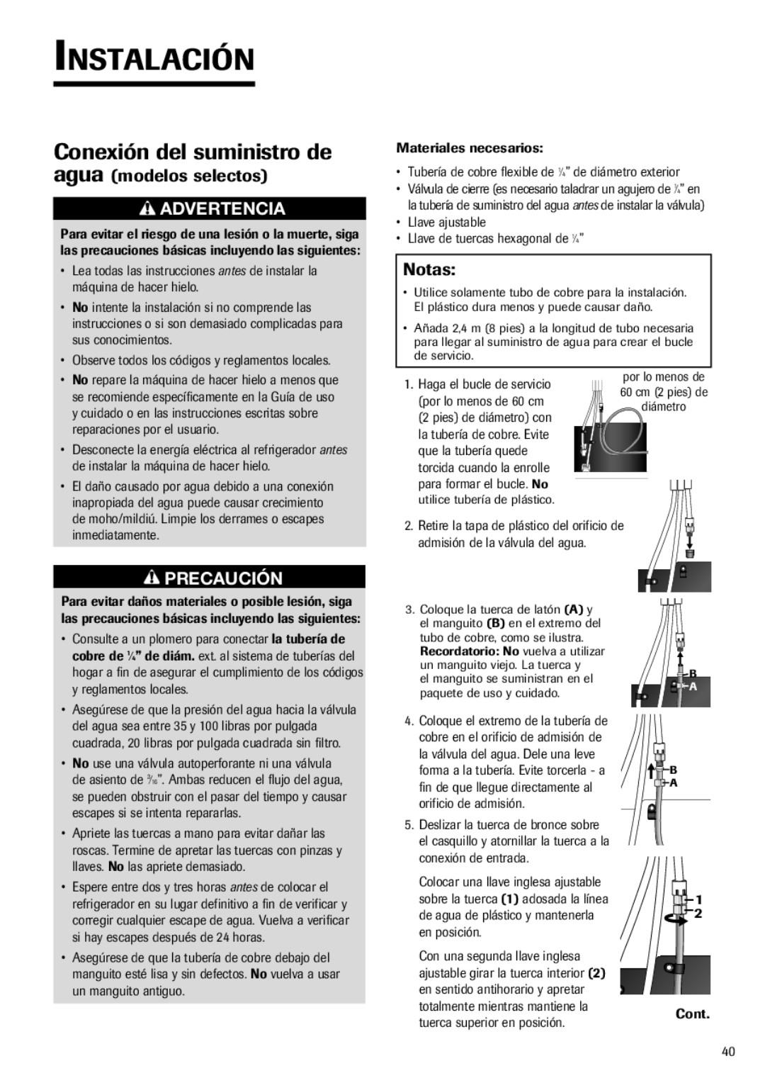 Fisher & Paykel RX256DT7X1 installation instructions Conexión del suministro de, Agua modelos selectos 