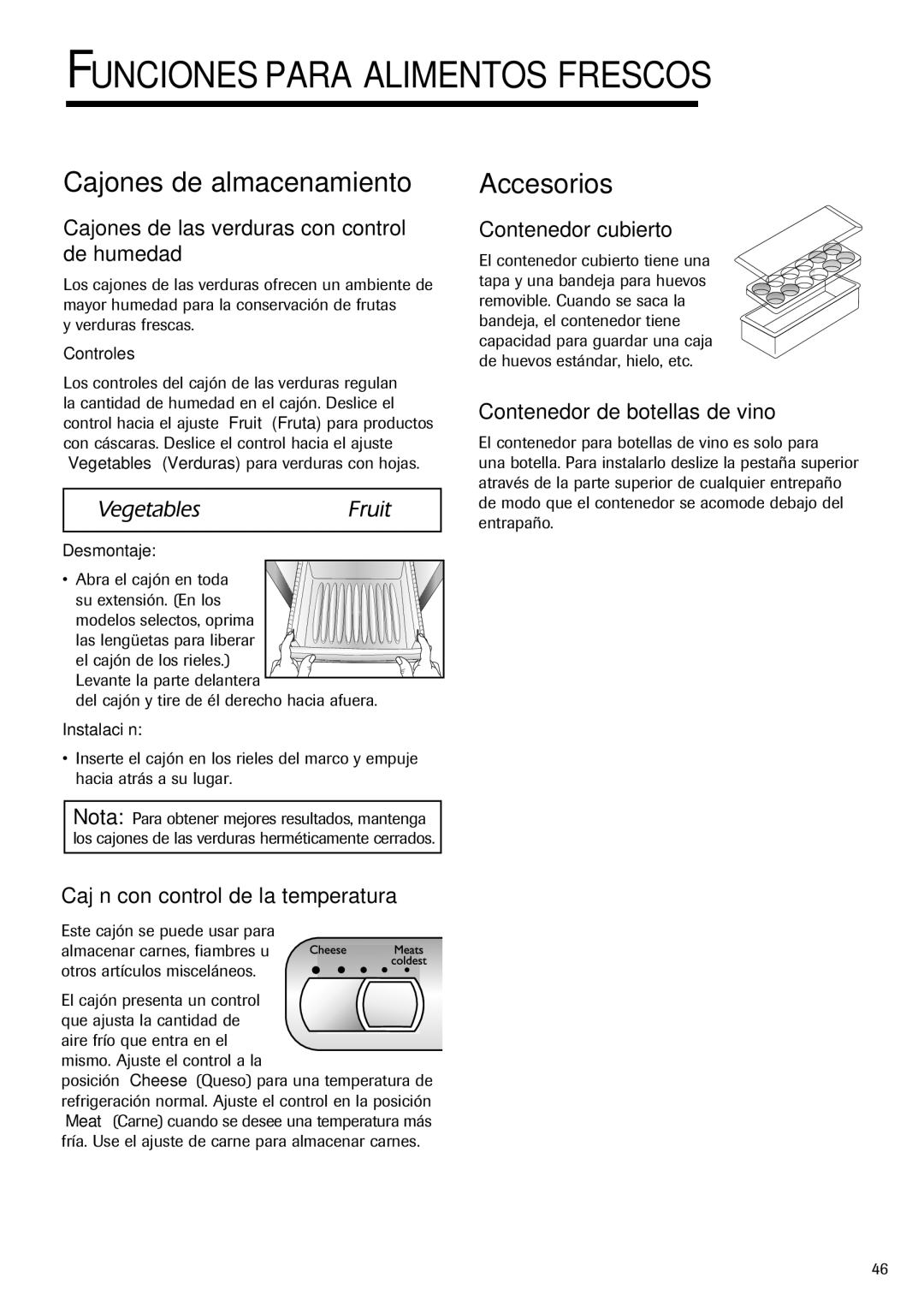 Fisher & Paykel RX256DT7X1 installation instructions Cajones de almacenamiento, Accesorios 