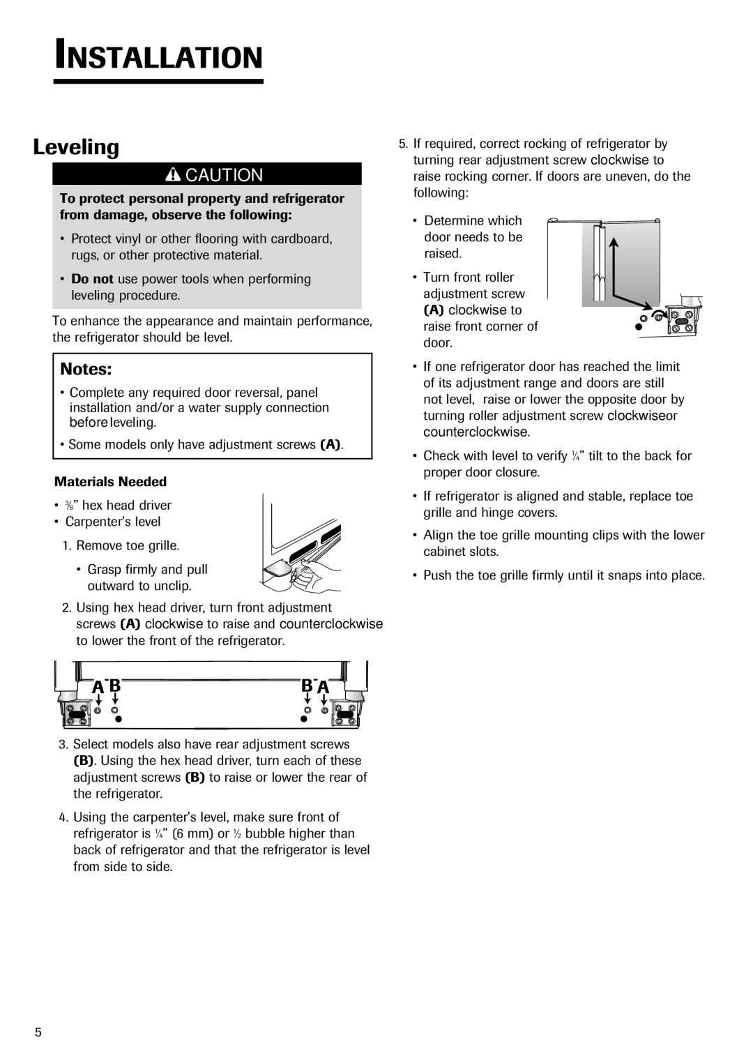 Fisher & Paykel RX256DT7X1 installation instructions Leveling, BB a 