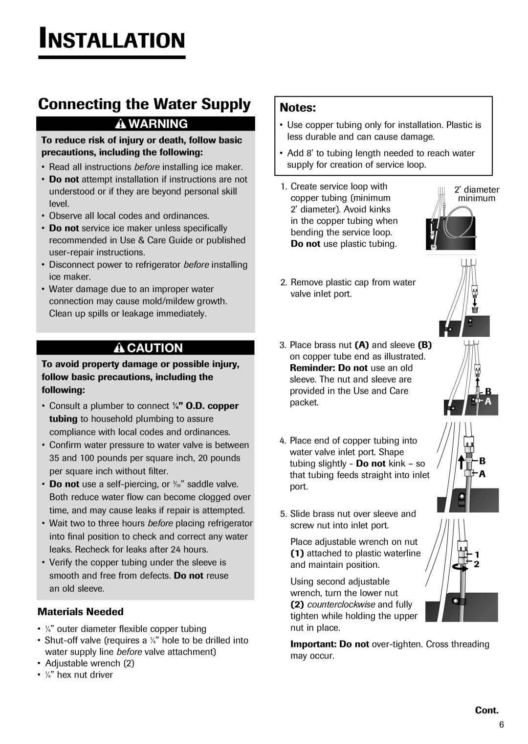 Fisher & Paykel RX256DT7X1 installation instructions Connecting the Water Supply 