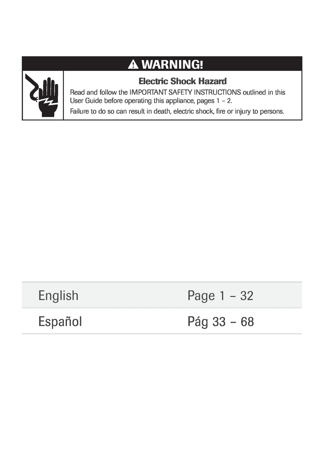 Fisher & Paykel RX256DT7X1 installation instructions English, Page 1, Español, Pág 33, Electric Shock Hazard 