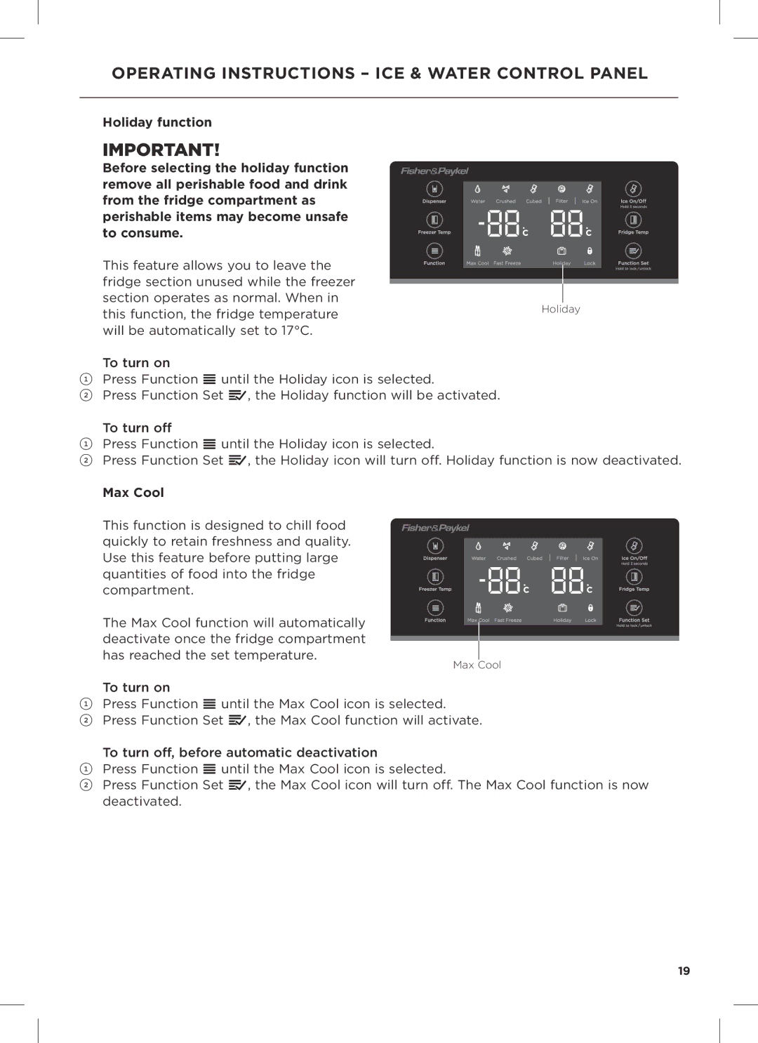 Fisher & Paykel RX628DX, RX611DUX, RX628DW installation instructions Max Cool 