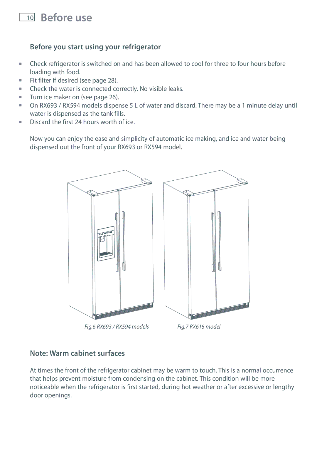 Fisher & Paykel RX693, RX616, RX594 installation instructions Before use, Before you start using your refrigerator 