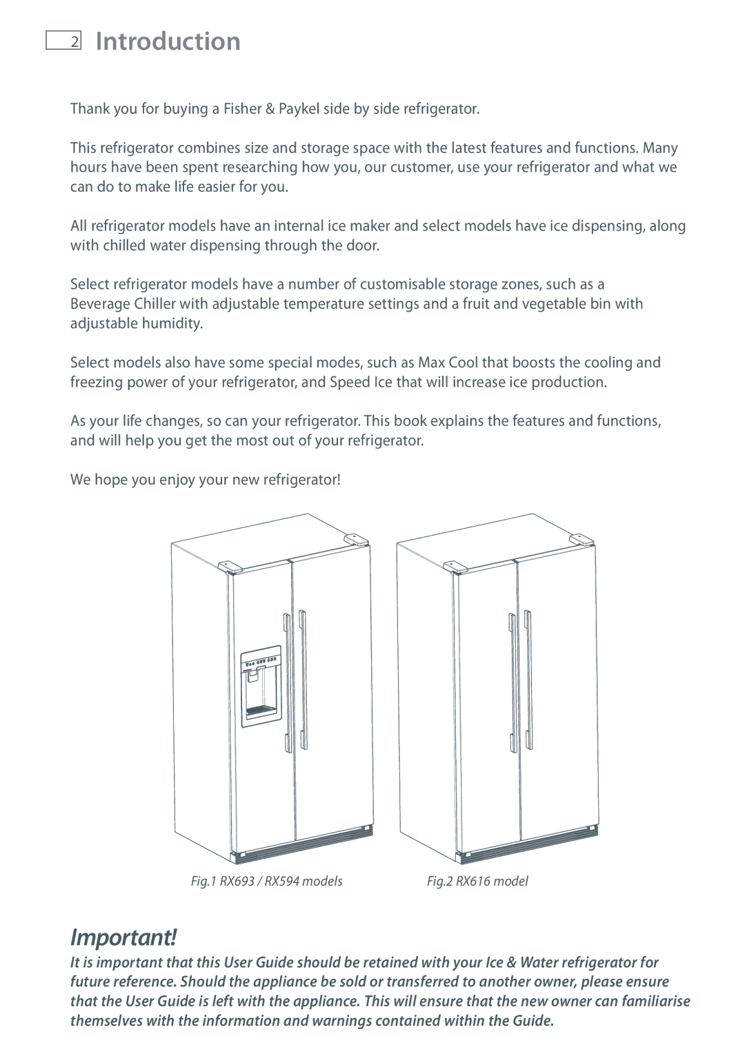 Fisher & Paykel RX616 installation instructions Introduction, RX693 / RX594 models 