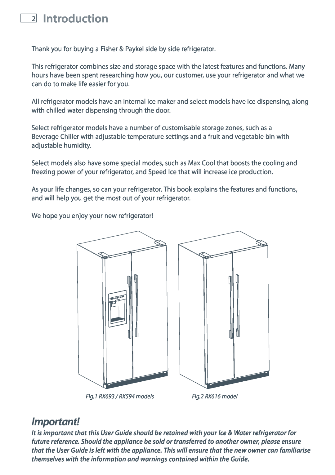 Fisher & Paykel RX616, RX693, RX594 installation instructions Introduction 