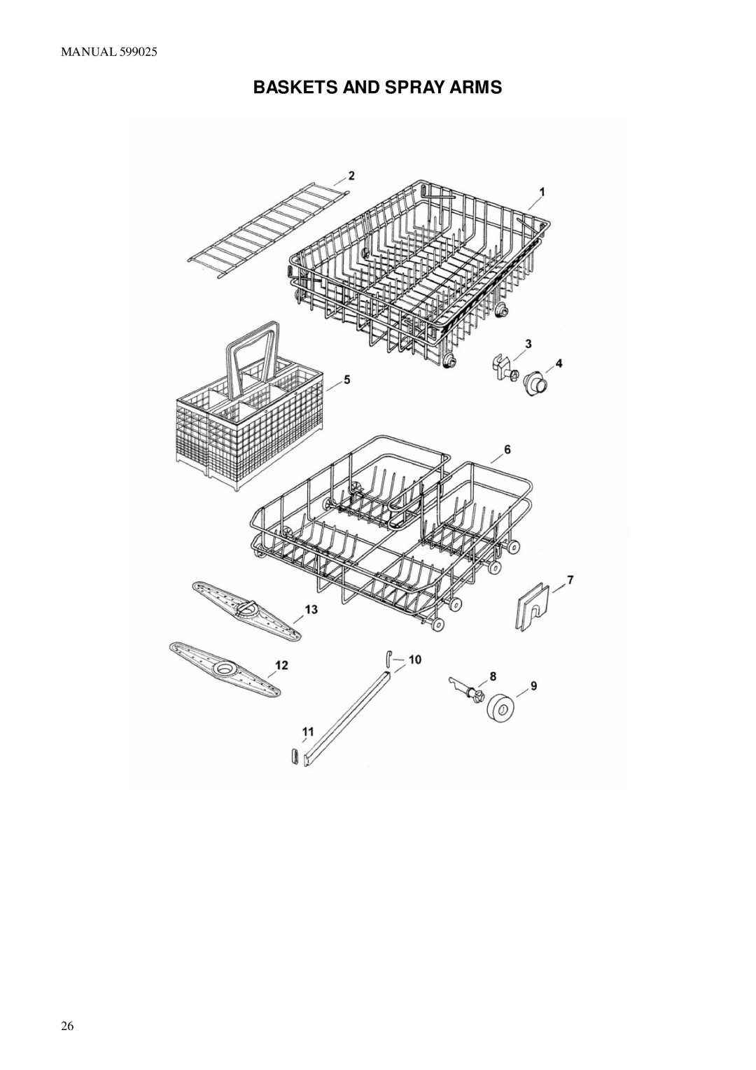 Fisher & Paykel 282E, S80, L80, M80, 3886S3886T, 3886M, 272S, 292T, 262M manual Baskets and Spray Arms 