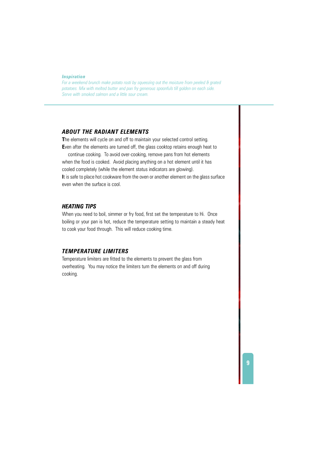 Fisher & Paykel Titan manual About the Radiant Elements, Heating Tips, Temperature Limiters 