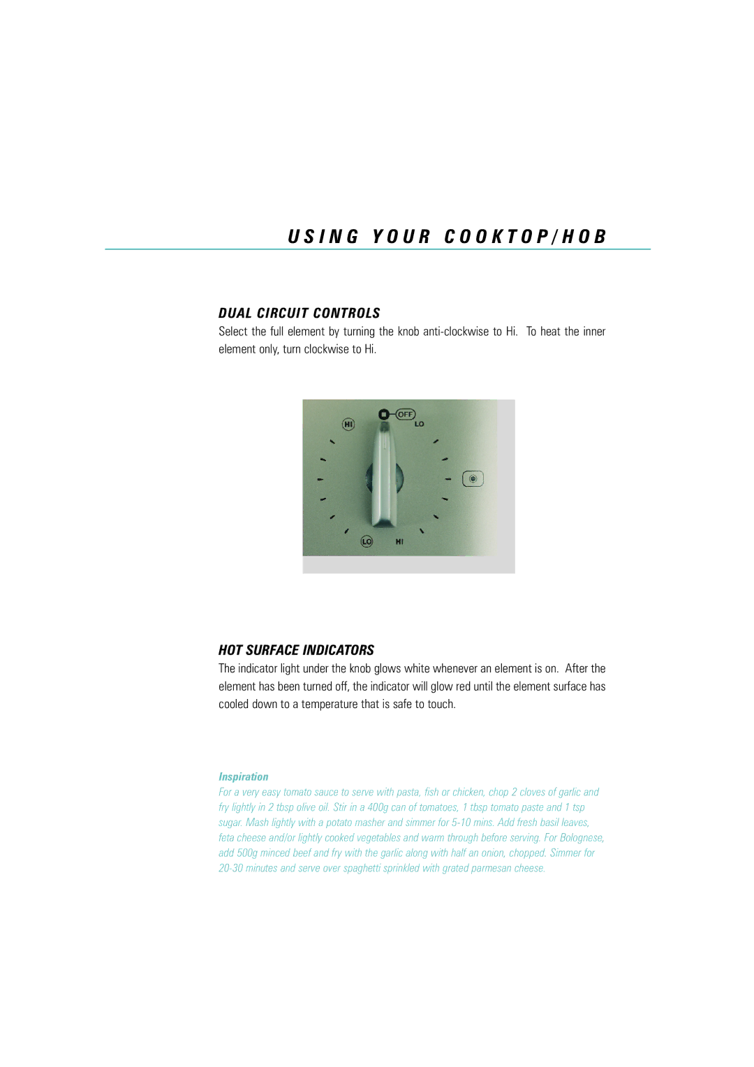 Fisher & Paykel Titan manual Dual Circuit Controls, HOT Surface Indicators 