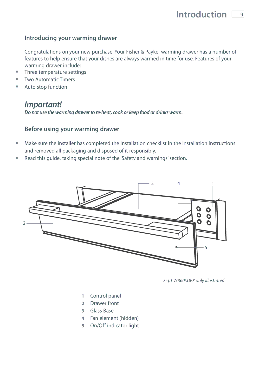 Fisher & Paykel W860SD manual Introduction, Introducing your warming drawer, Before using your warming drawer 