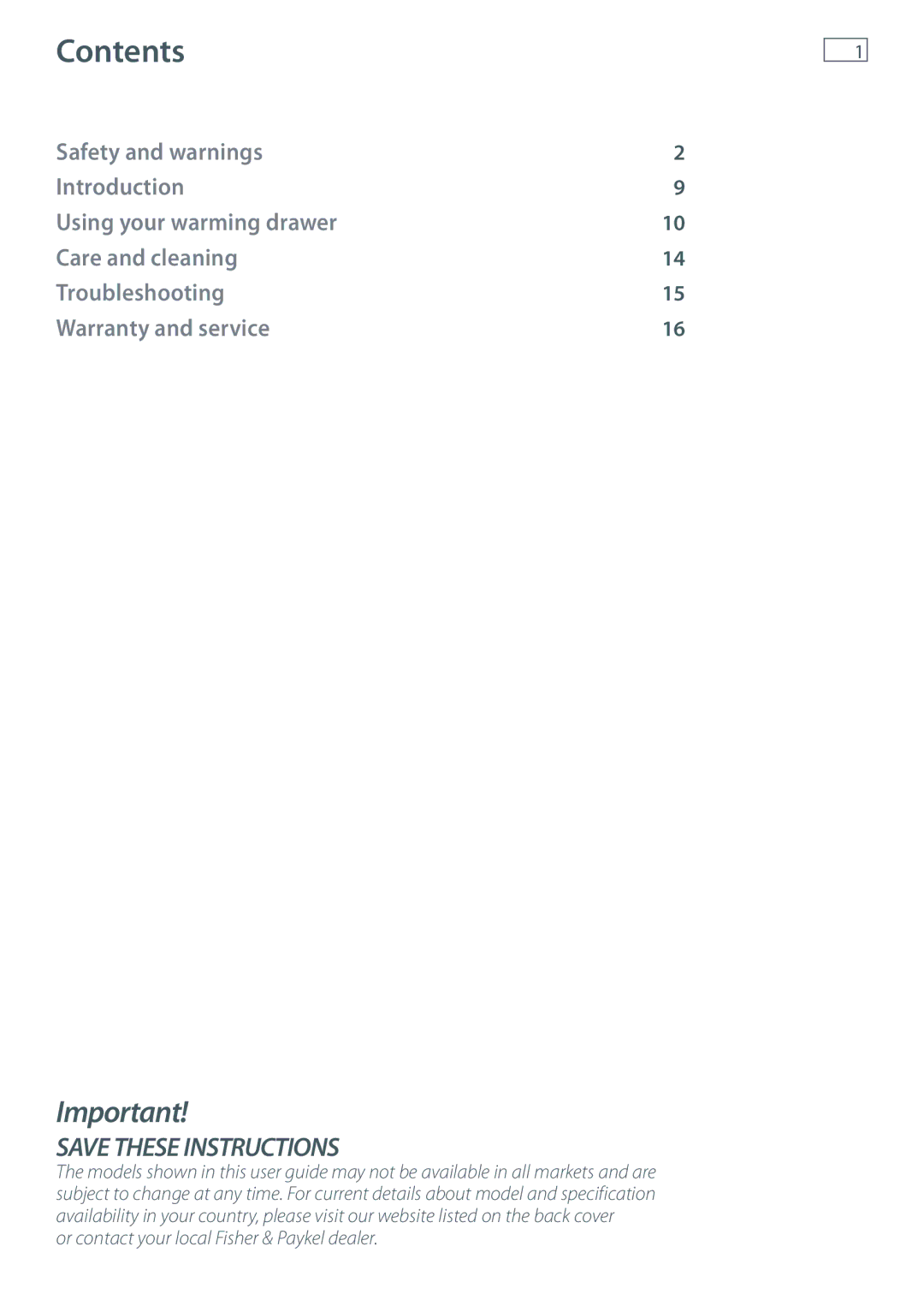 Fisher & Paykel W860SD manual Contents 