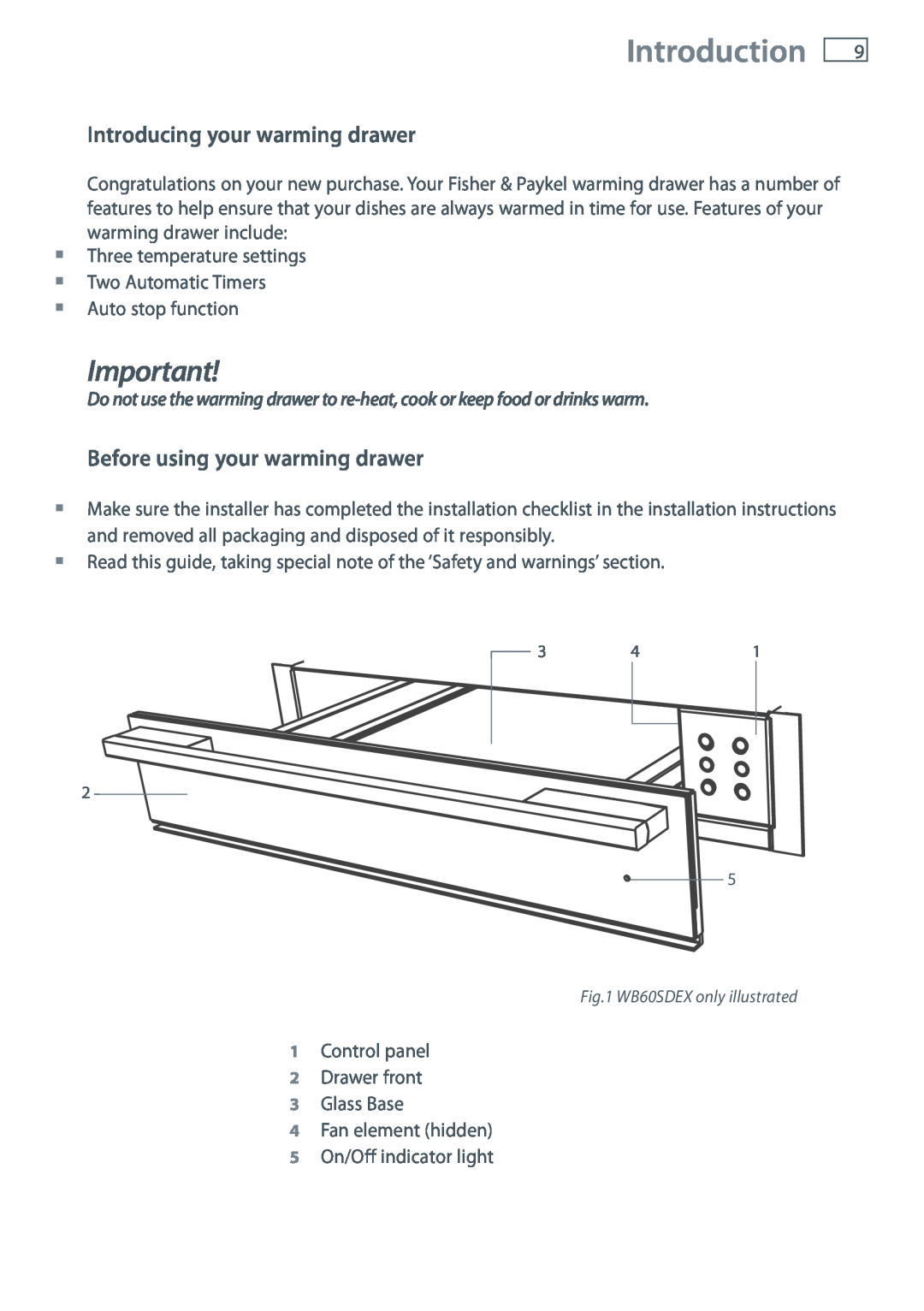 Fisher & Paykel W860SD manual Introduction, Introducing your warming drawer, Before using your warming drawer 