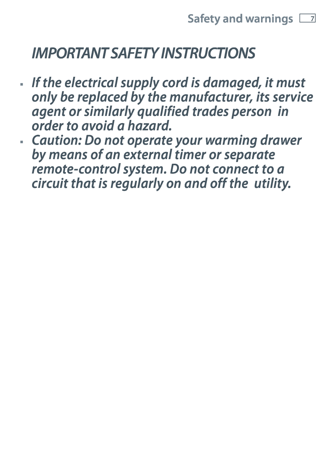 Fisher & Paykel W860SD manual Important Safety Instructions, Safety and warnings 