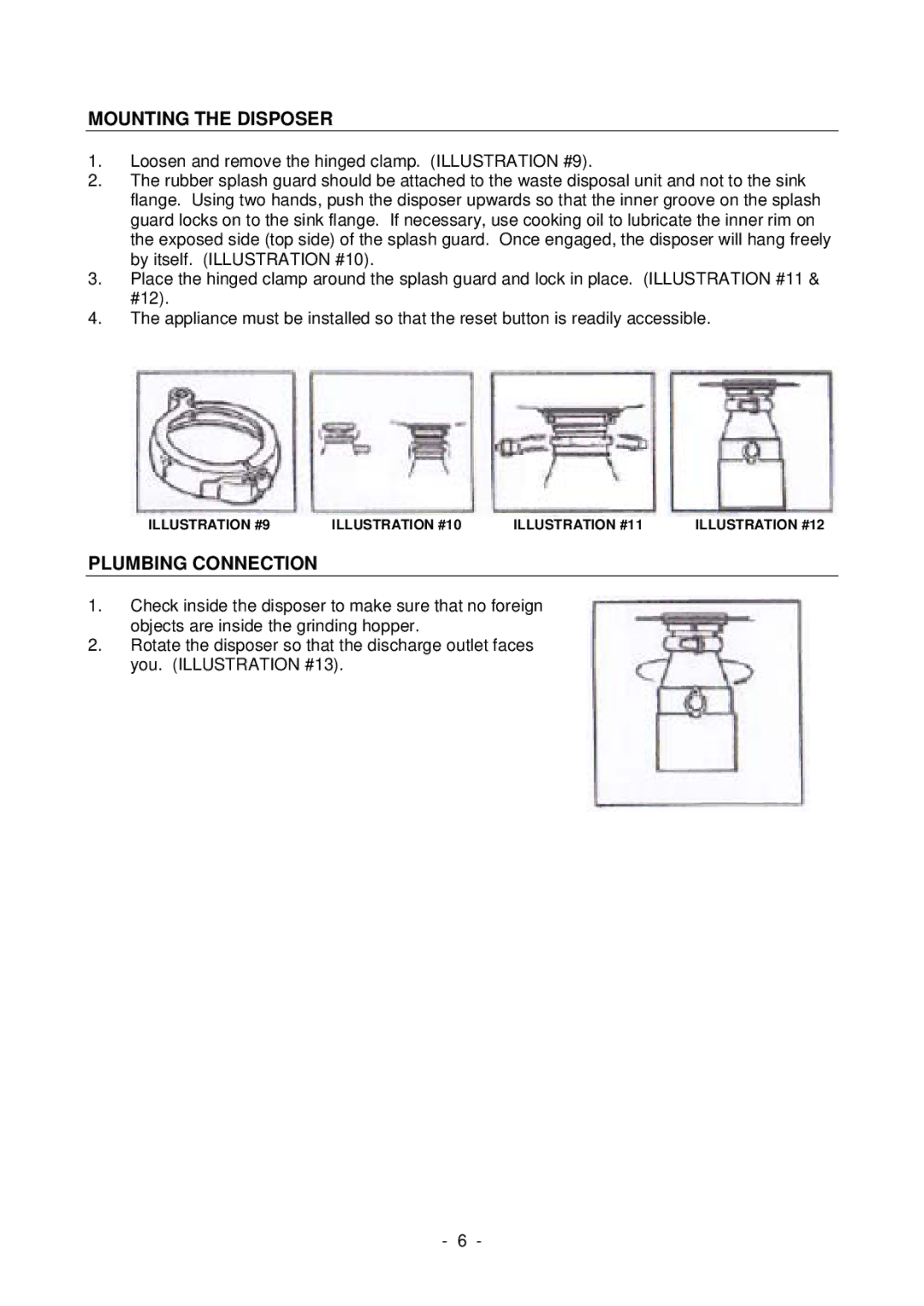 Fisher & Paykel WD1001 manual Mounting the Disposer, Plumbing Connection 