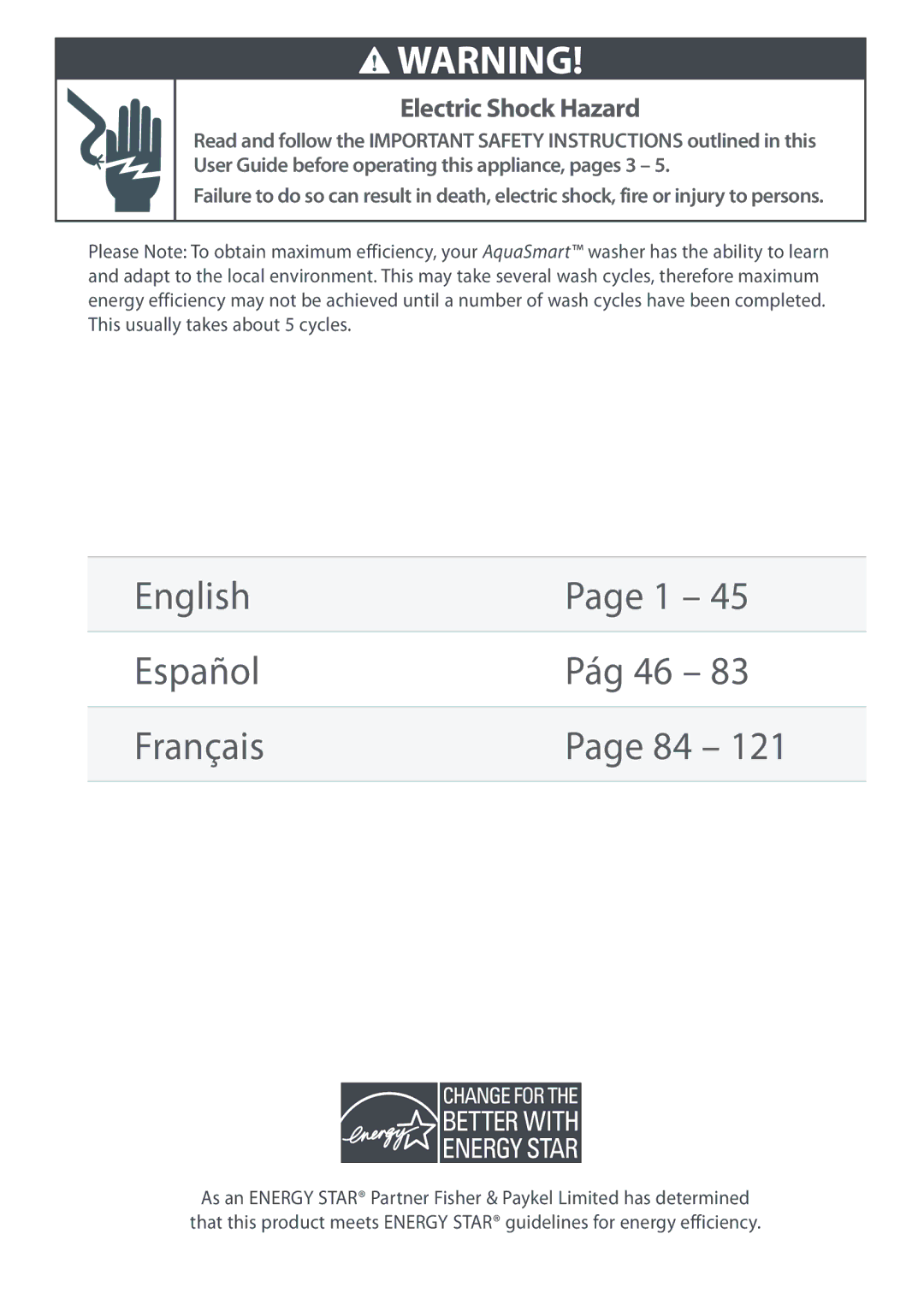 Fisher & Paykel WL26C, WL37T26C installation instructions English Español Pág 46 Français 