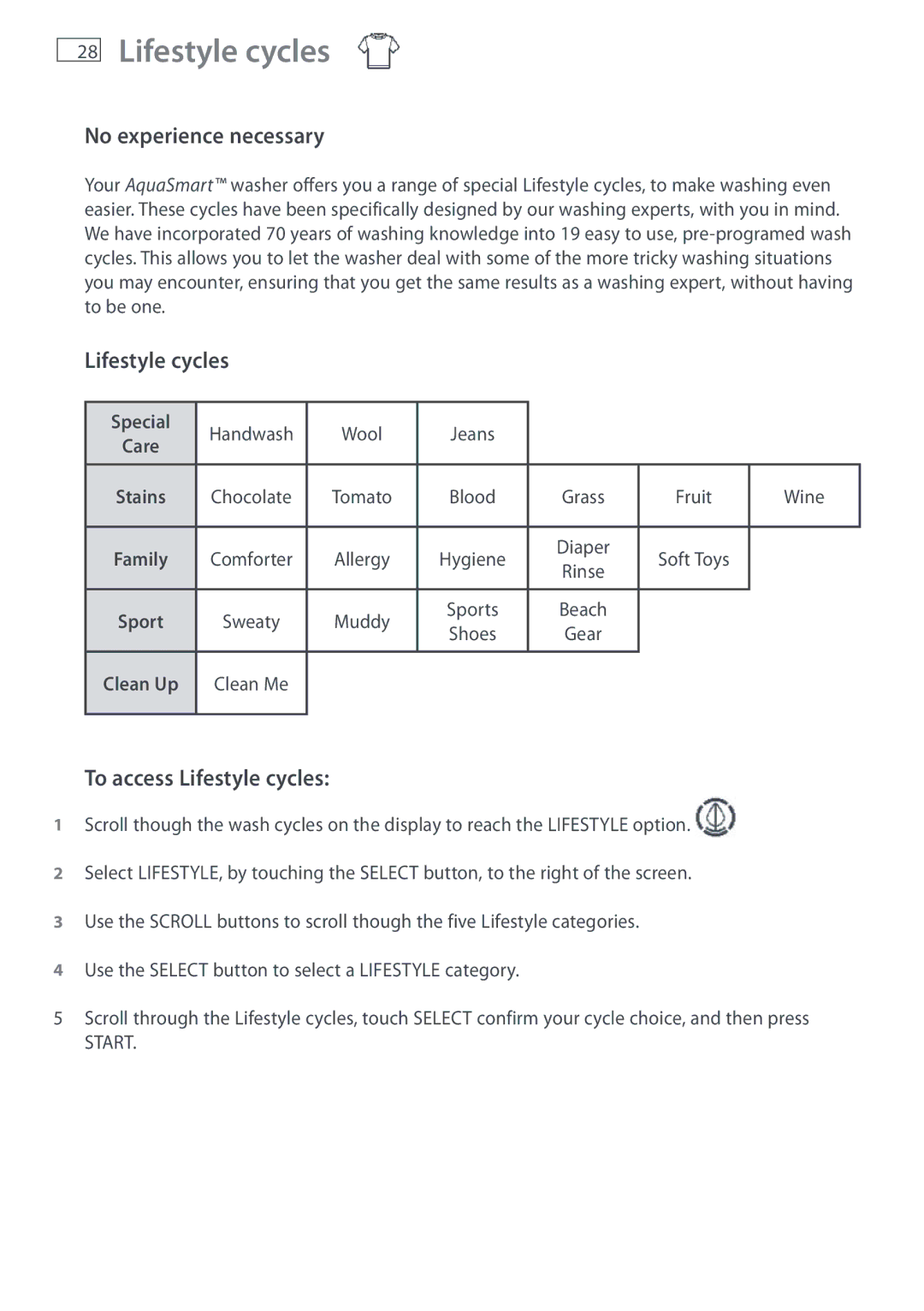 Fisher & Paykel WL26C, WL37T26C installation instructions No experience necessary, To access Lifestyle cycles 