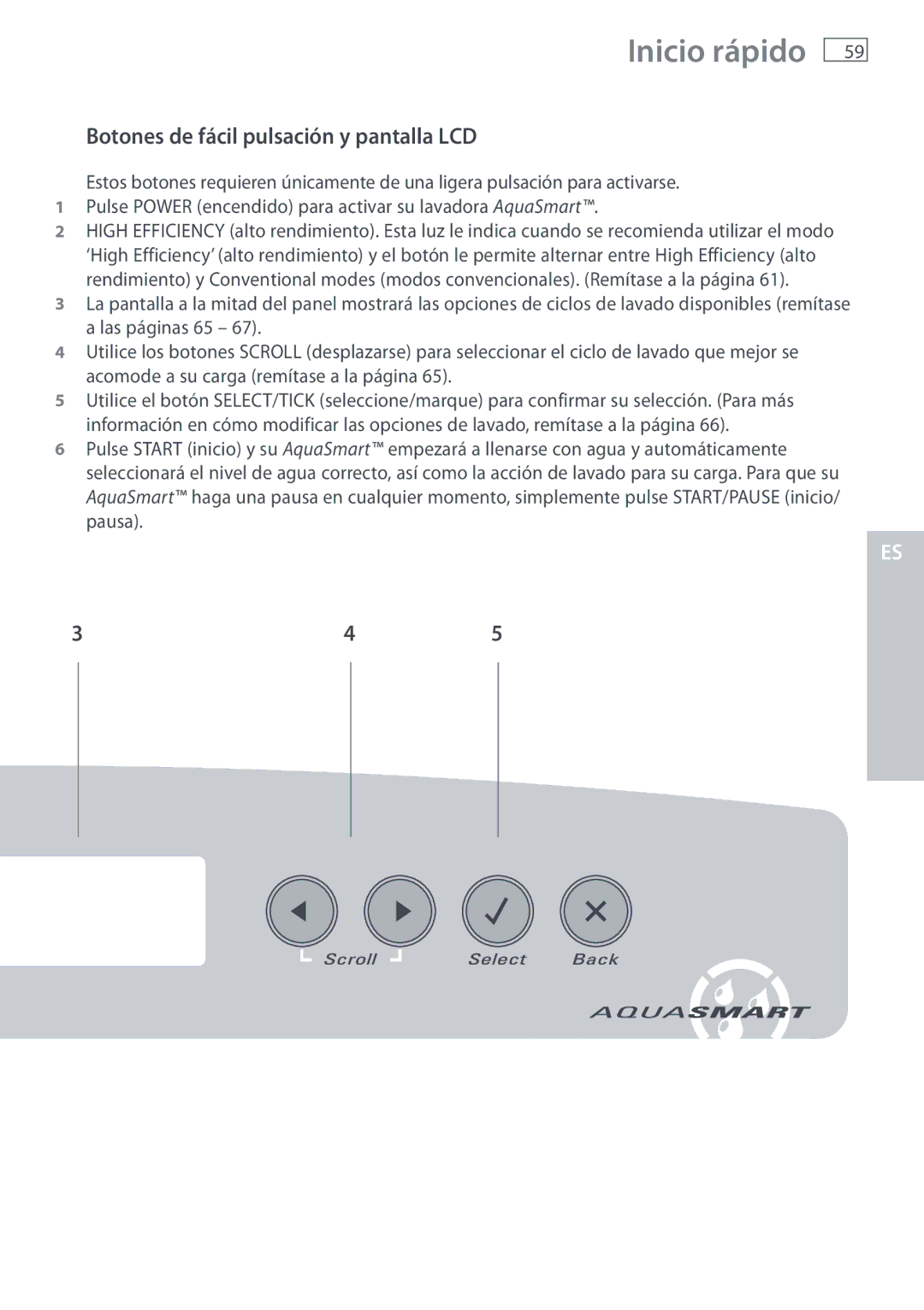 Fisher & Paykel WL37T26C, WL26C installation instructions Inicio rápido, Botones de fácil pulsación y pantalla LCD 