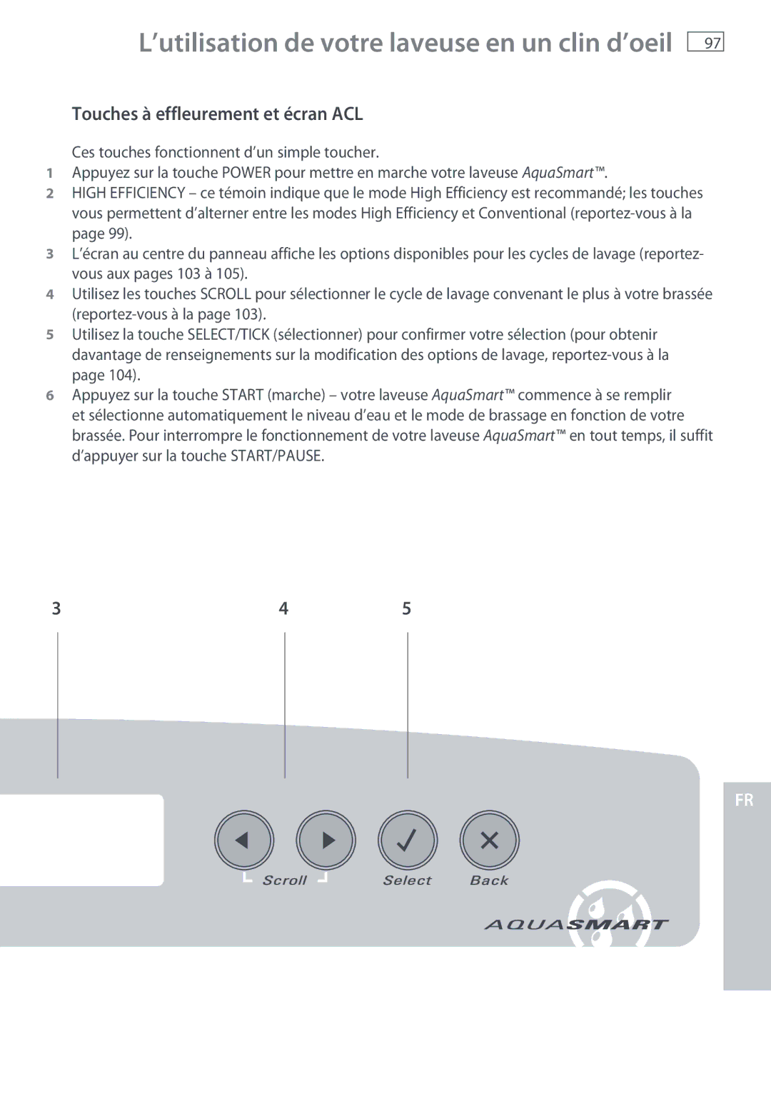 Fisher & Paykel WL37T26C, WL26C installation instructions Touches à effleurement et écran ACL 