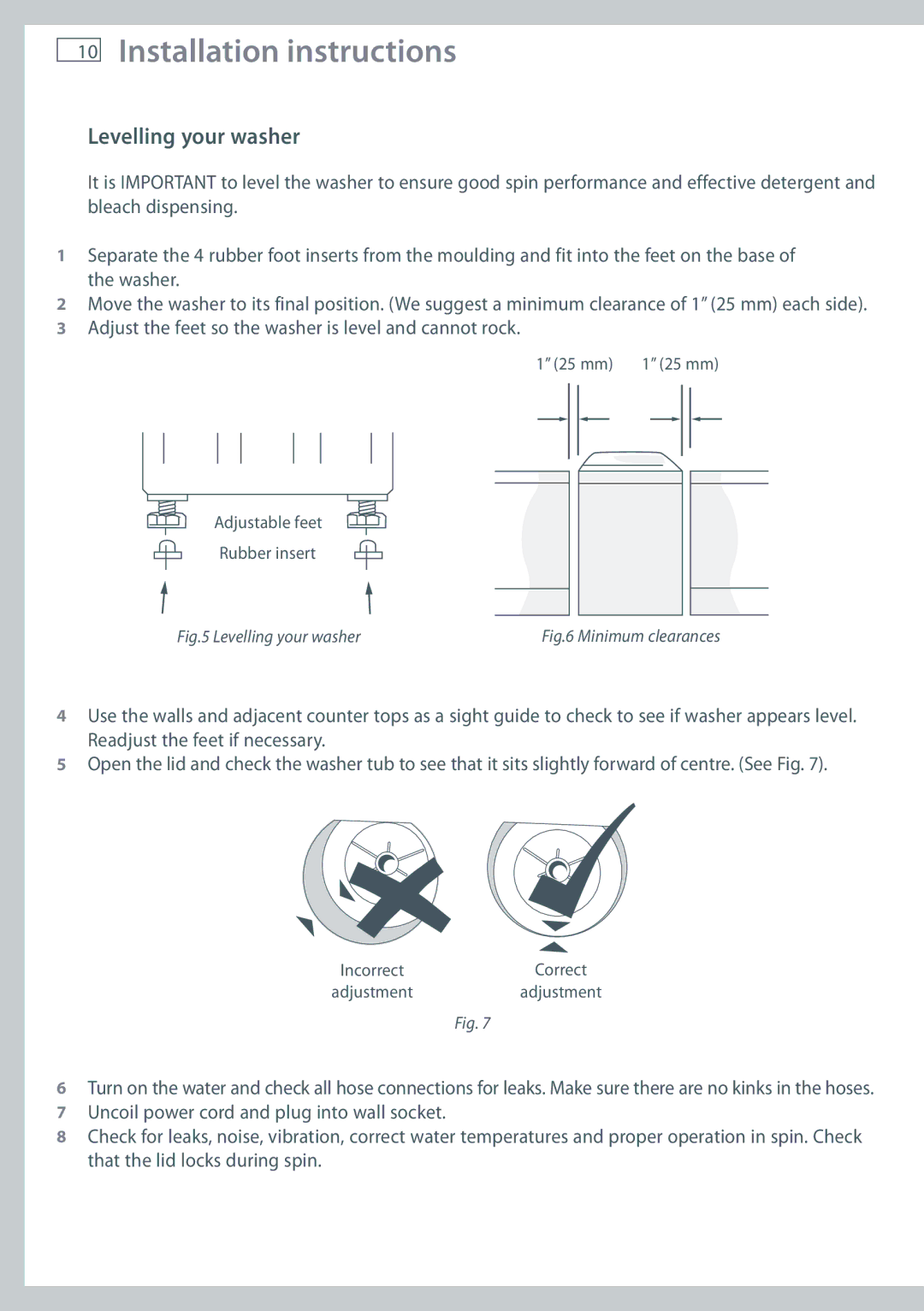 Fisher & Paykel WL37T26D Levelling your washer, Adjust the feet so the washer is level and cannot rock 