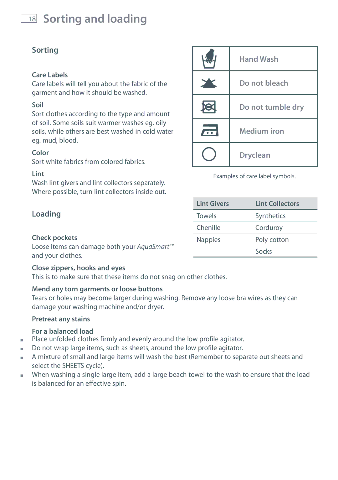 Fisher & Paykel WL37T26D installation instructions Sorting, Loading 