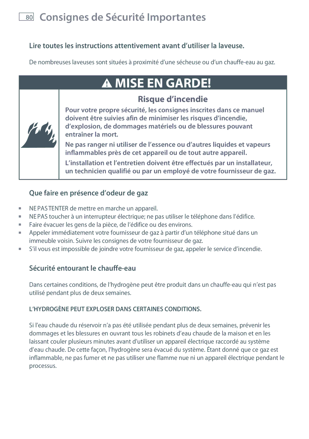 Fisher & Paykel WL37T26D installation instructions Consignes de Sécurité Importantes, Que faire en présence d’odeur de gaz 