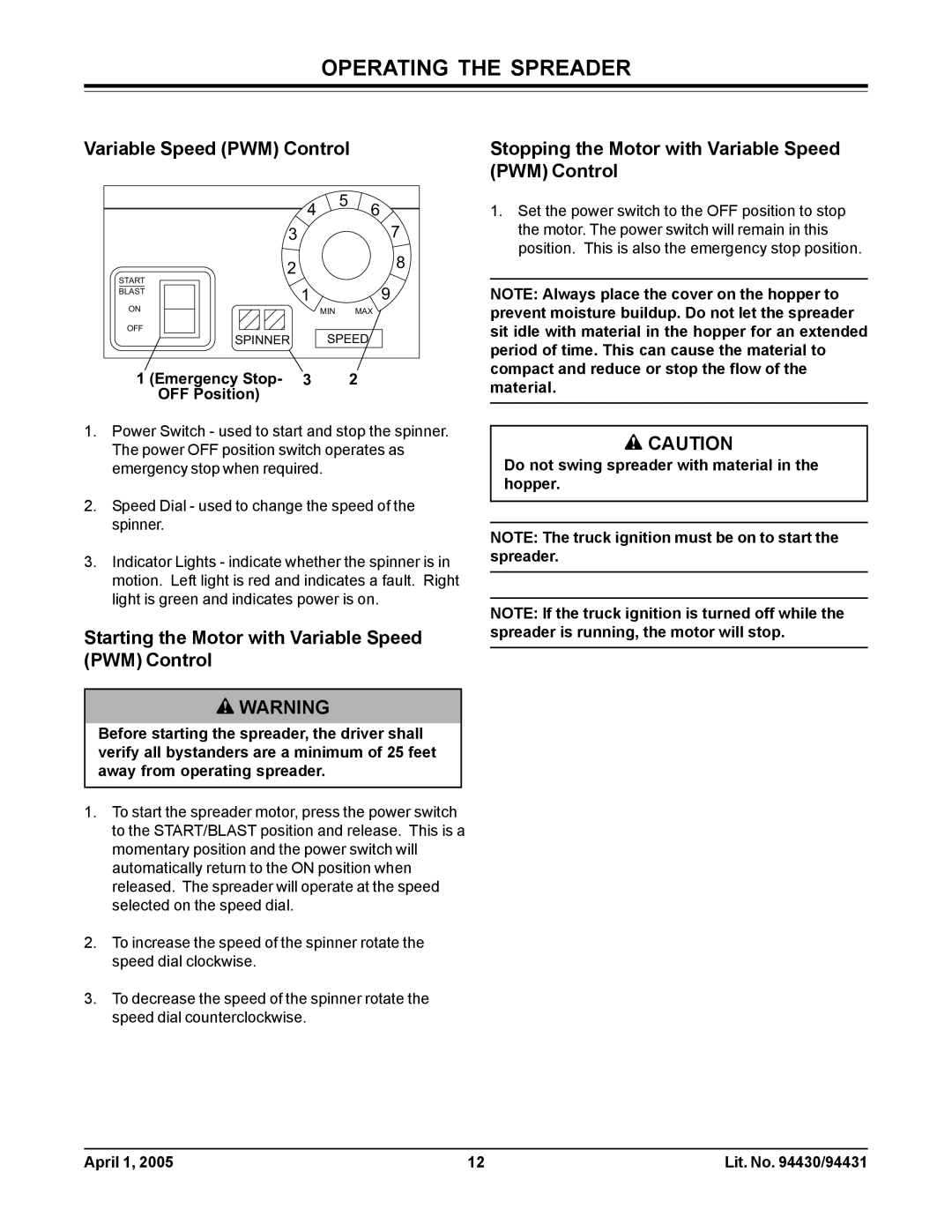 Fisher 1000-(10003), 2000-(20364) Starting the Motor with Variable Speed PWM Control, Emergency Stop OFF Position 