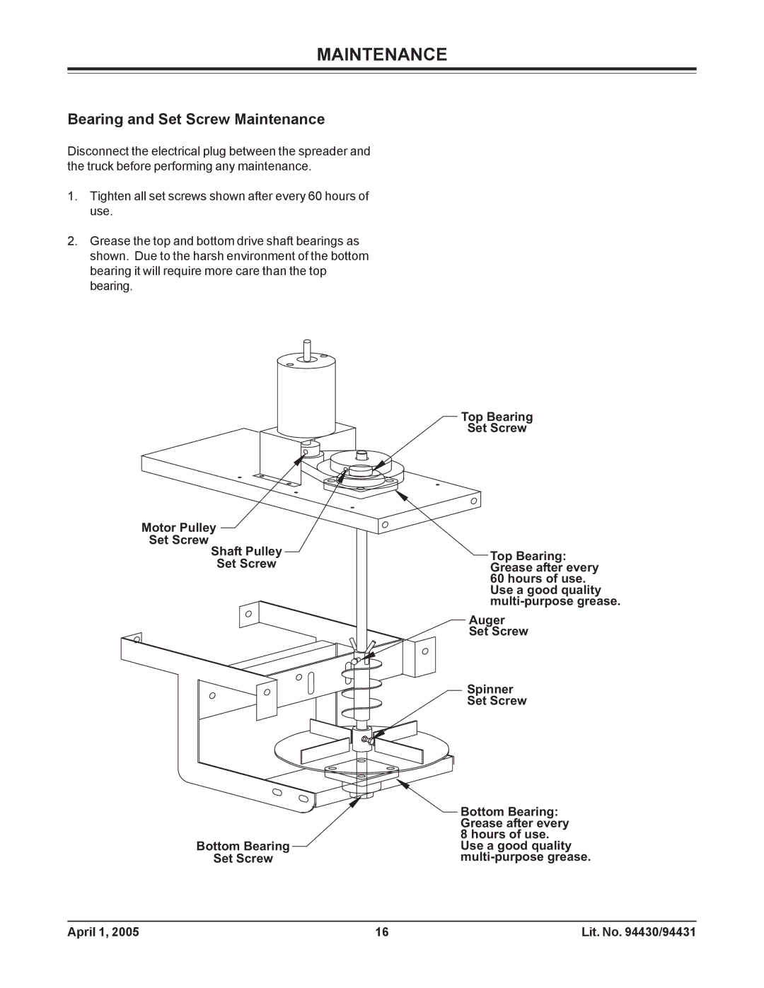 Fisher 1000-(10003), 2000-(20364) owner manual Bearing and Set Screw Maintenance 