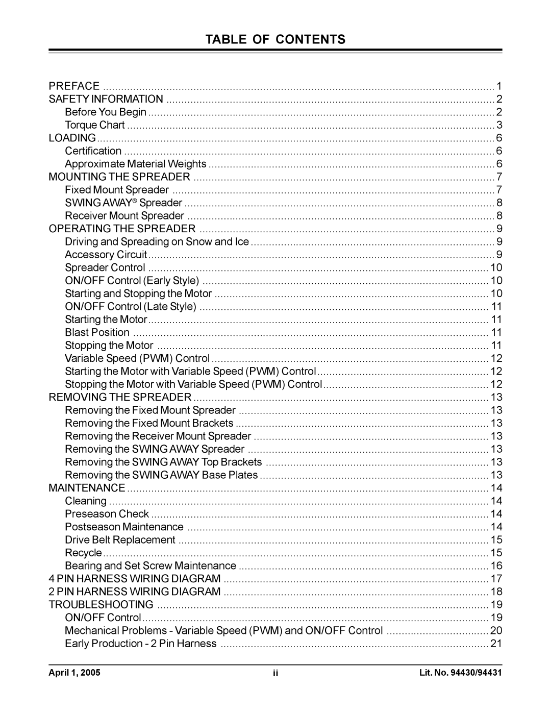 Fisher 1000-(10003), 2000-(20364) owner manual Table of Contents 