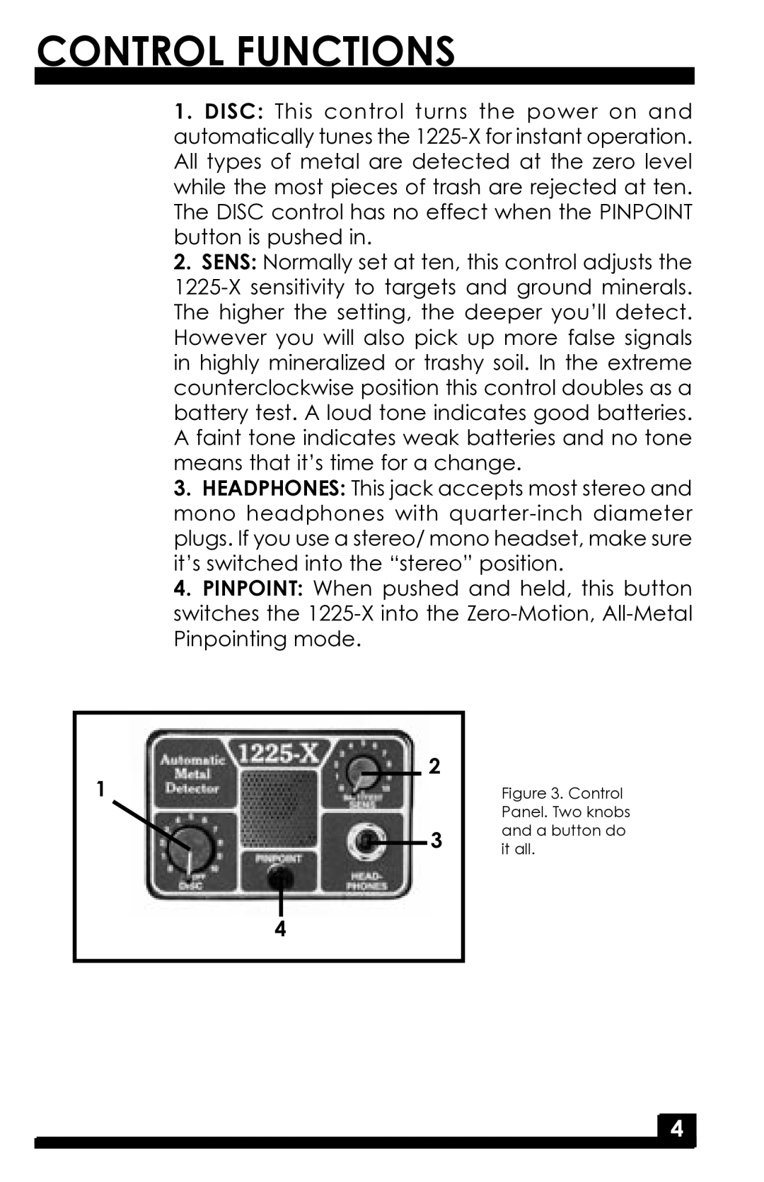 Fisher 1225-X manual Control Functions, Control Panel. Two knobs and a button do it all 