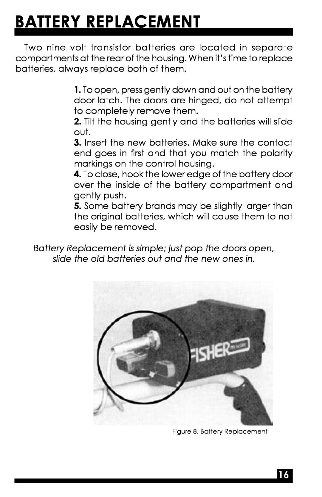 Fisher 1225-X manual Battery Replacement, slide the old batteries out and the new ones in 