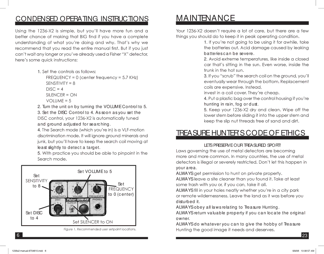 Fisher 1236-X2 warranty Maintenance, Condensed Operating Instructions 