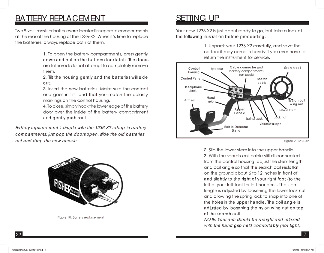 Fisher 1236-X2 warranty Battery Replacement, Setting UP 