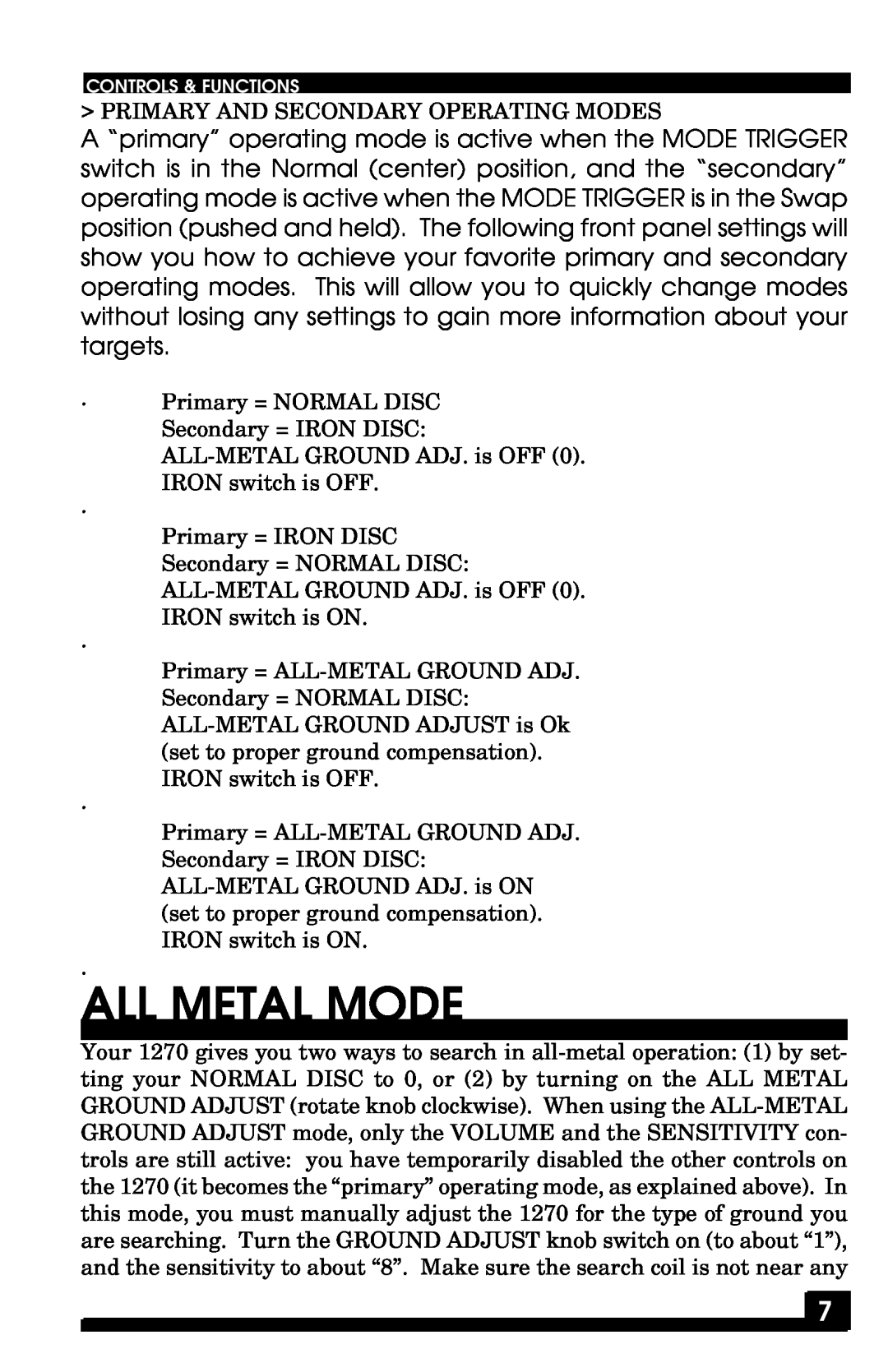 Fisher 1270 manual All Metal Mode 